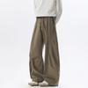 Men Vintage Brown Wide Leg Cargo Pants Men Casual Baggy Trousers Diagonal Stitching Streetwear Fashion Loose Straight Fit Pants