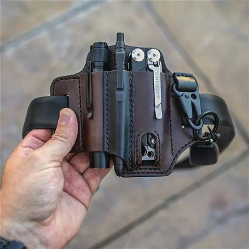 Leather Sheath for Leatherman Multitool Sheath EDC Pocket Organizer with Key Holder for Belt and Flashlight Camping Outdoor Tool