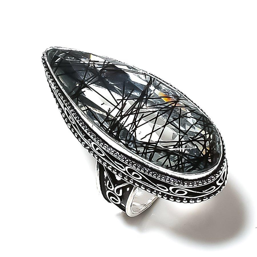 Black Rutile Handmade 925 Sterling Silver Jewelry Ring Size 8 w8b81