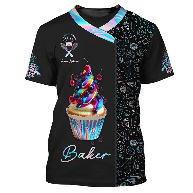 Baker T-skjorte Egendefinert Navn Menn 3D-trykt Bakeri Baking Arbeid T-skjorte Pluss Størrelse Unisex T-skjorter Topper Personlighet Baking Uniform