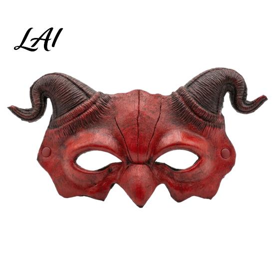 Gothic Cosplay Mask Halloween Ram Horn Demon Mask Horror Devil Half Face Lightweight Masquerade for Costume Party Half-face