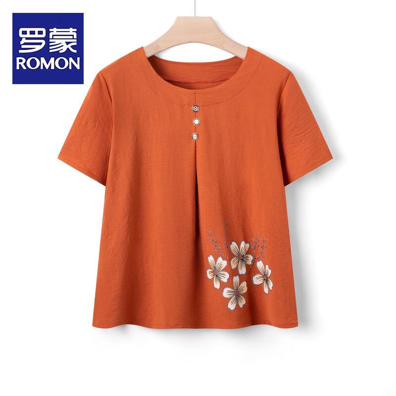 ROMON Women s Summer Short-Sleeve Top for Middle-Aged & Elderly 2XL
