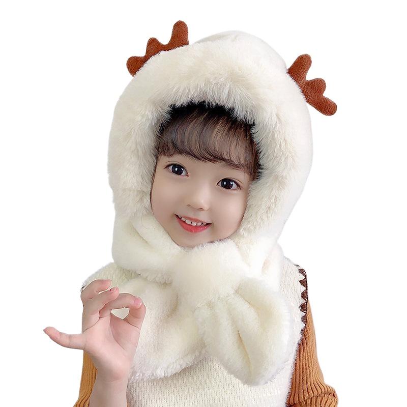 Winter Children's Hats Boys and Girls Scarves Integrated Plush Hats Cute Baby Antlers Fleece Ear Hats Tide