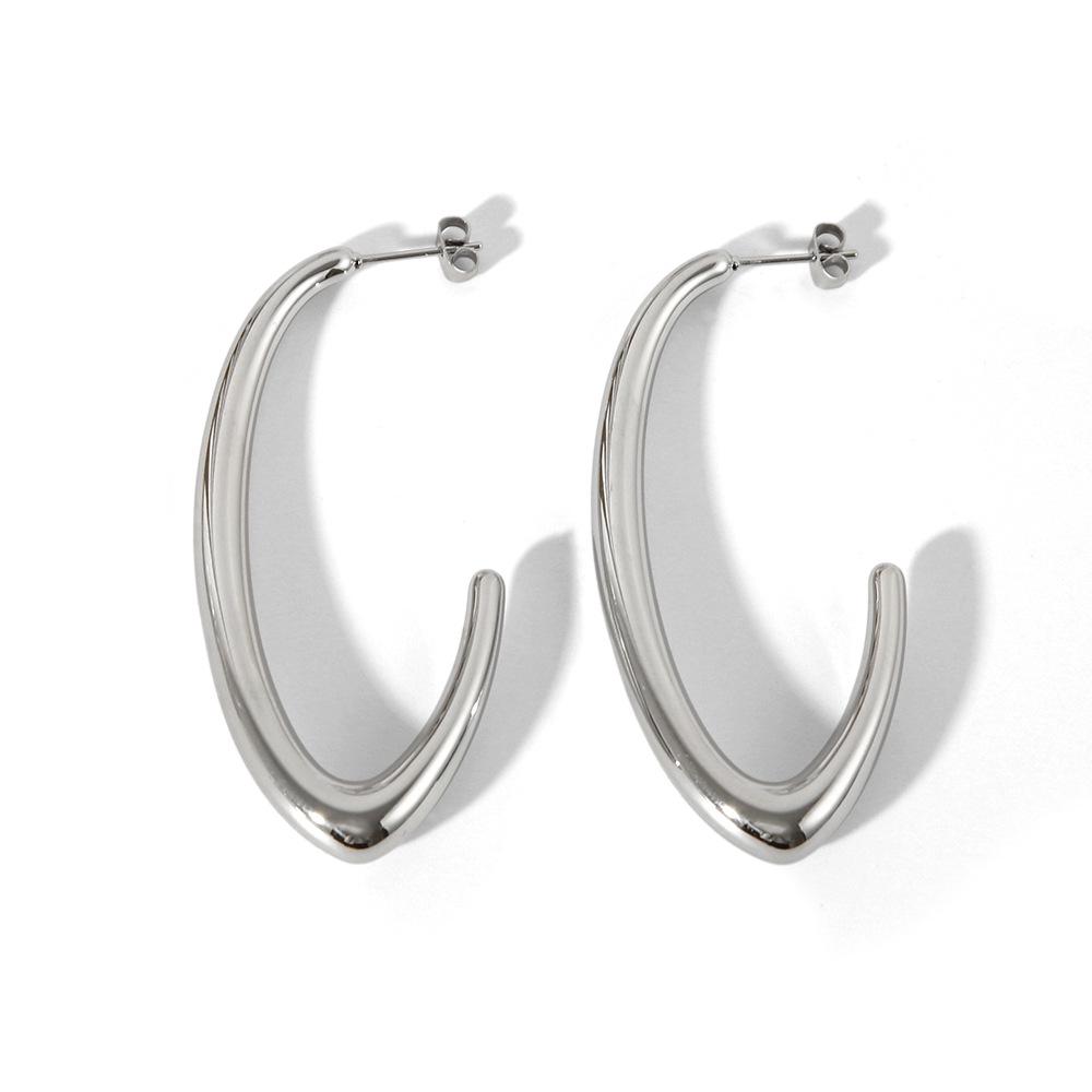 Niche Trendy Gold-Plated Hollow Stainless Steel C-Shaped European and American Stud Earrings
