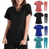 2 stk/sett Unisex sykehusuniformsett V-hals kortermede lommer Topper Elastiske midjebuksesett Hurtigtørkende sykehus tannpleie scrubs uniformer