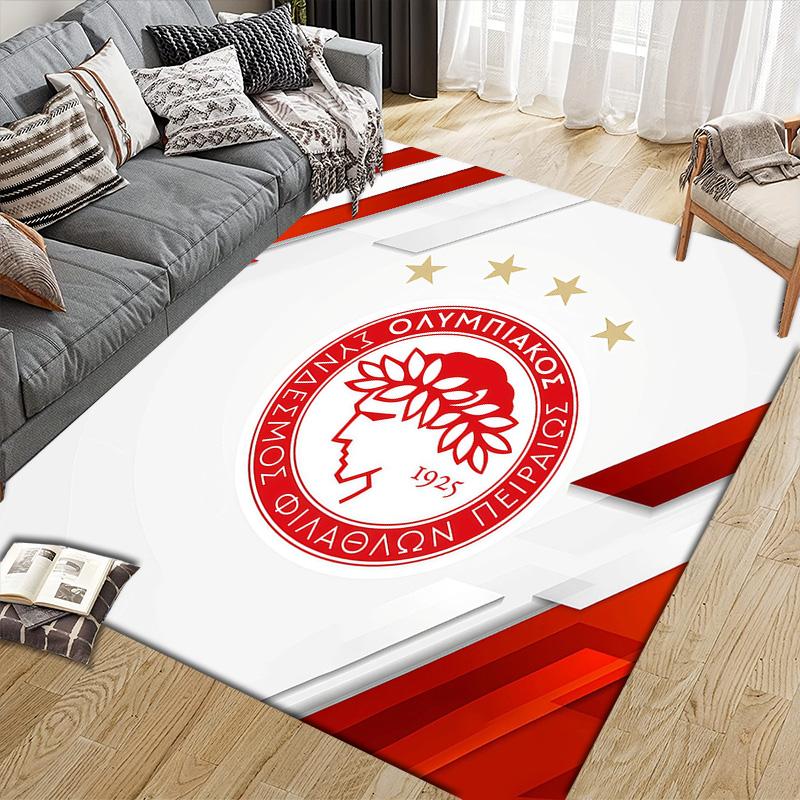 Olympiacos F.C.2 Flannel Pattern Square Carpet,Area Rug,Carpet Rug for Living Room Bedroom Sofa Playroom Decor,Non-slip Floor Mat