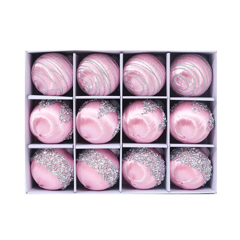 Silk Thread Wave Christmas Balls – Hand-painted Tree Ornaments, 6cm, Set of 12