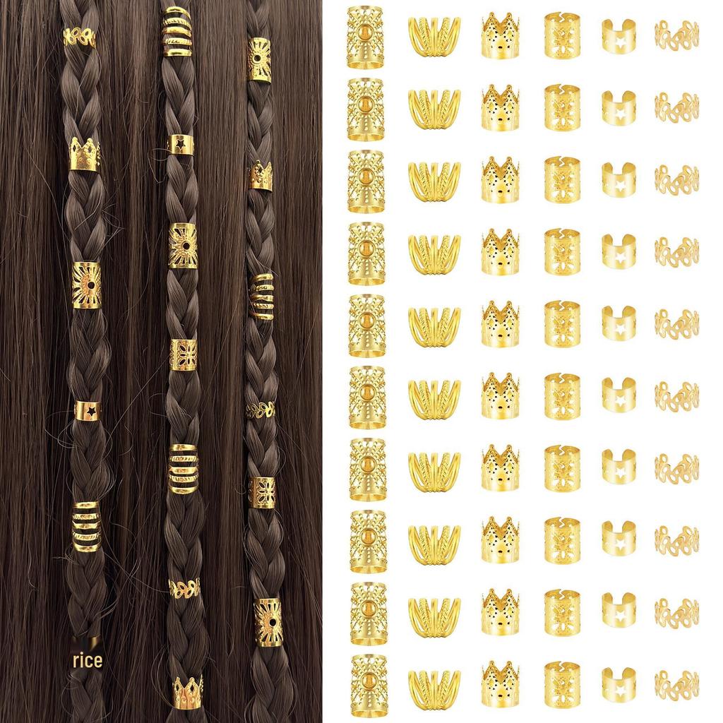 60pcs Hollow Dreadlock Hair Rings - European & American Popular Style