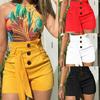 Women Short Trousers High Waist Pleated Tight Temperament Skinny Shorts for Daily Life