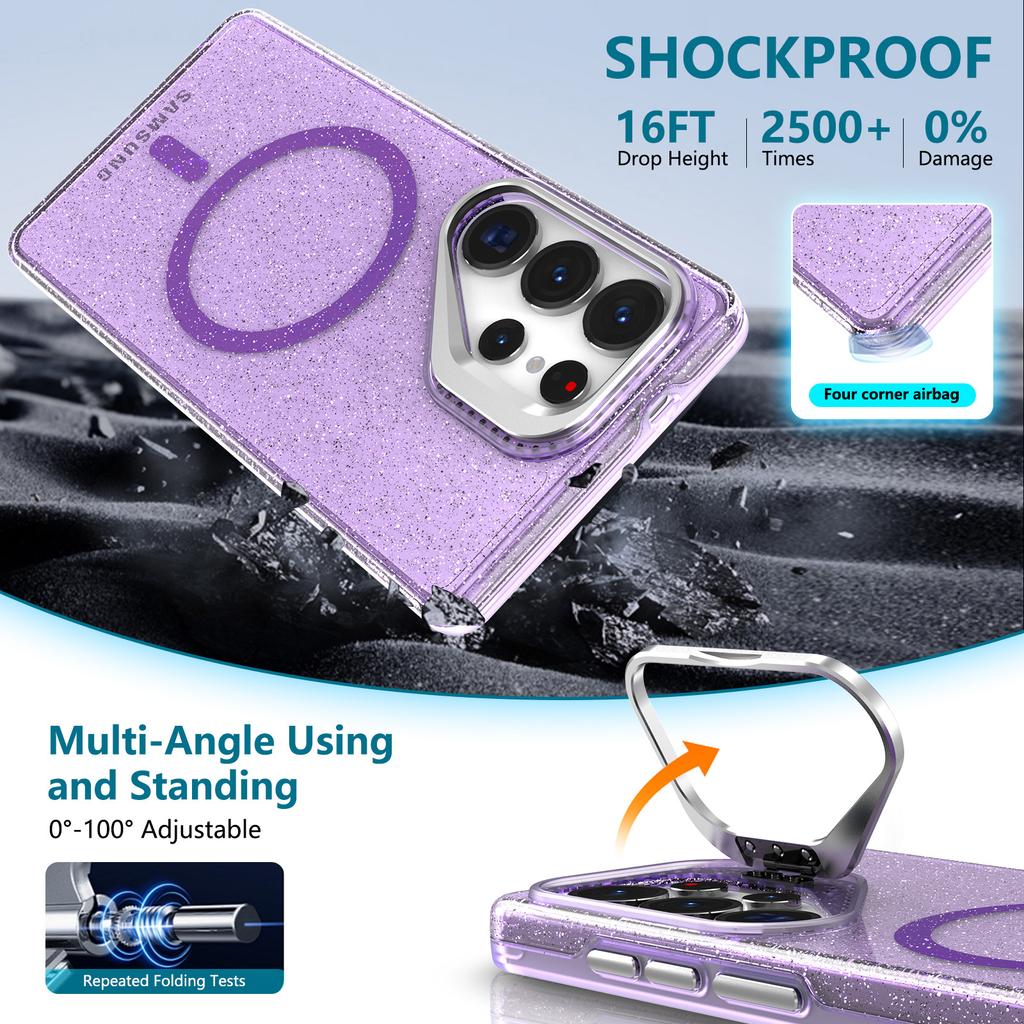 case for Samsung S26 S25 S24 S23 S22 ultra magnetic glitter protective case Lens mount With Holder Kickstand full coverage shell