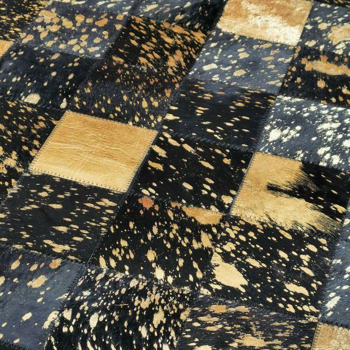 Tapis en cuir recyclé éclats or noir 120x170