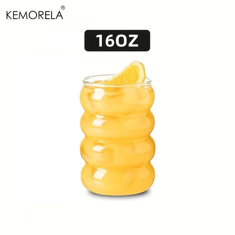 

1/4PCS 16OZ Creative Glass Cup Straw Heat-Resistant Wave Cup Beer Juice Ice Coffee Cups Cocktail Fruit Glass Drinkware 401-500ml