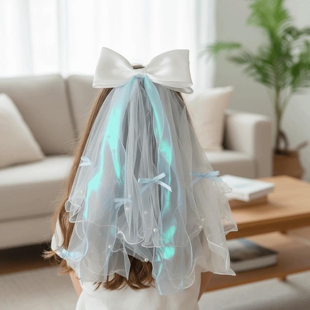 Mesh Girls Head Gauze Bow Colorful Flowing Tulle Gift Super Fairy Veil Hair Accessories