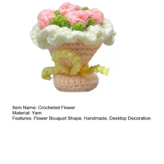 Crochet Rose Flower Bouquet Decoration Handmade Knitting Floral Ornament Finished Hand Woven Flower Table
