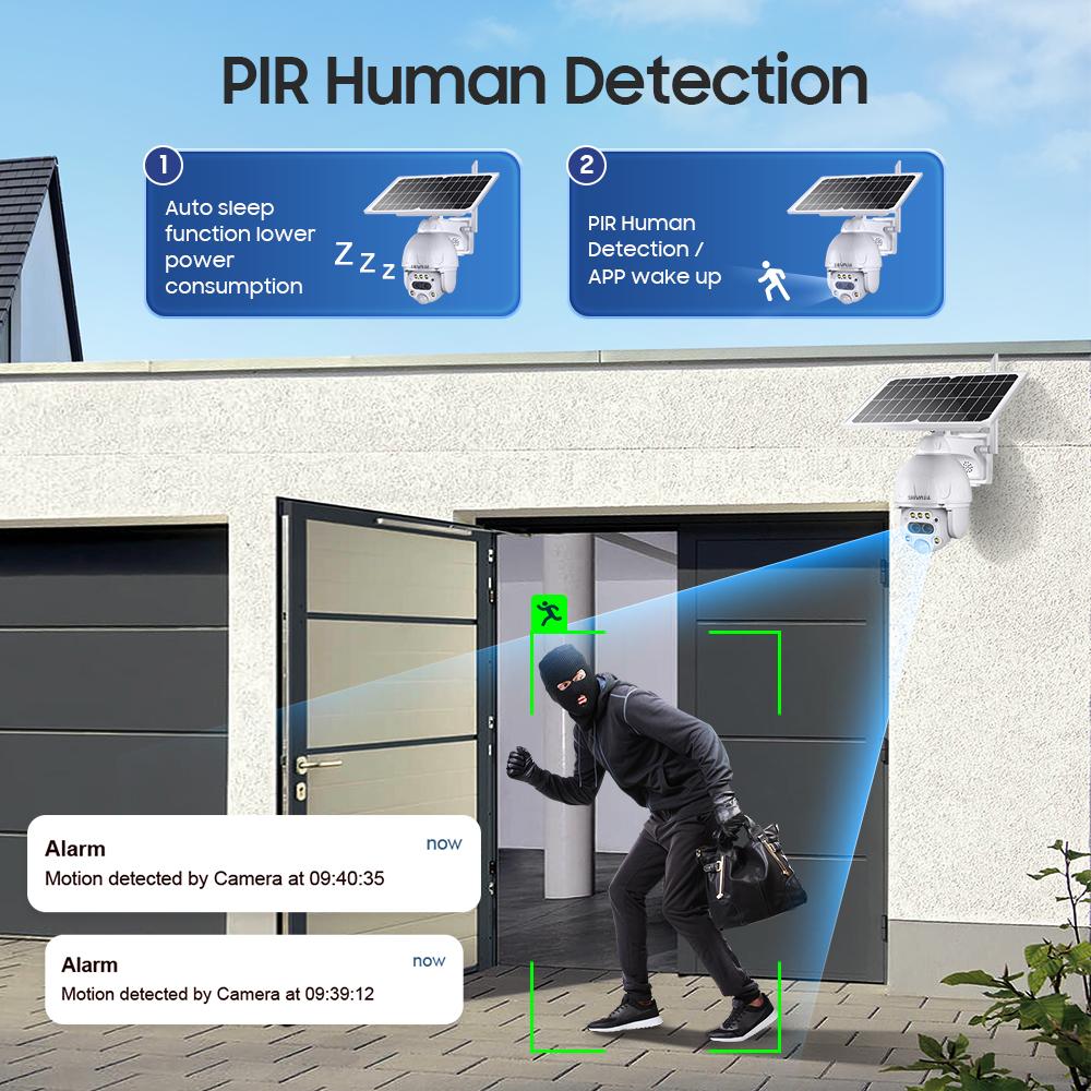 SHIWOJIA 4K 8MP Solární kamera PTZ 12X Zoom 4G SIM / WIFI Zabezpečení Venkovní kamera Humanoidní Tracking Barva Noční vidění Kovová kamera
