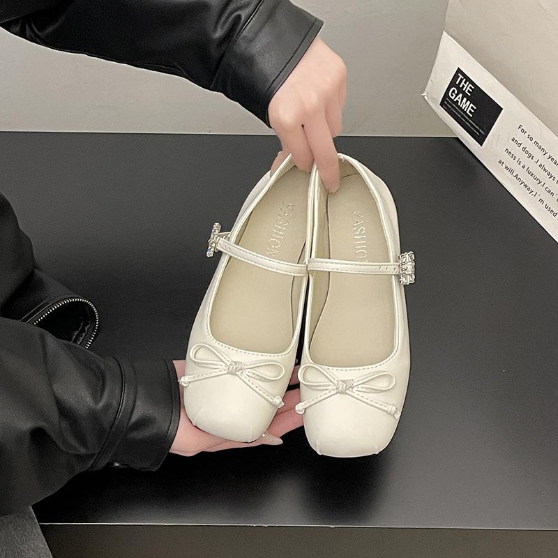 Bow niche single shoes spring and summer new soft leather Mary Jane shallow temperament women's flat shoes