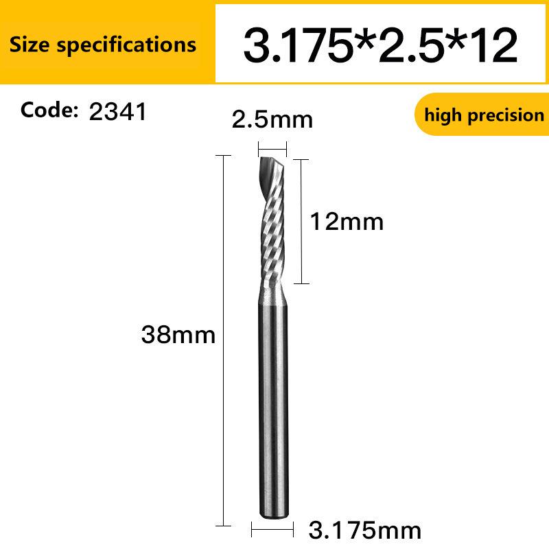 Abwärtsfräser Einschnecken-Schaftfräser 3,175 Wolframkarbid CNC-Werkzeug Fräser Gravur Spiralbohrer