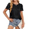 Ladies Summer Ruffles Short Sleeve O Neck Solid Color Casual Holiday Pullover Blouse Shirt Top