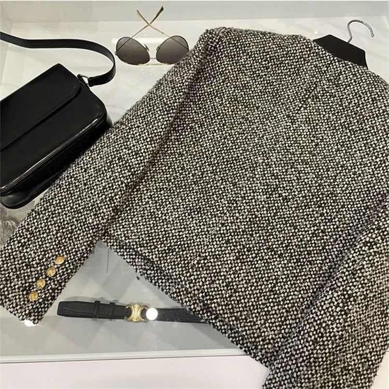 Coarse Tweed Small Fragrant Jacket for Women's Single Breasted Short Top Suit Jacket Female Wool Coat Lady Pocket Outwear Black