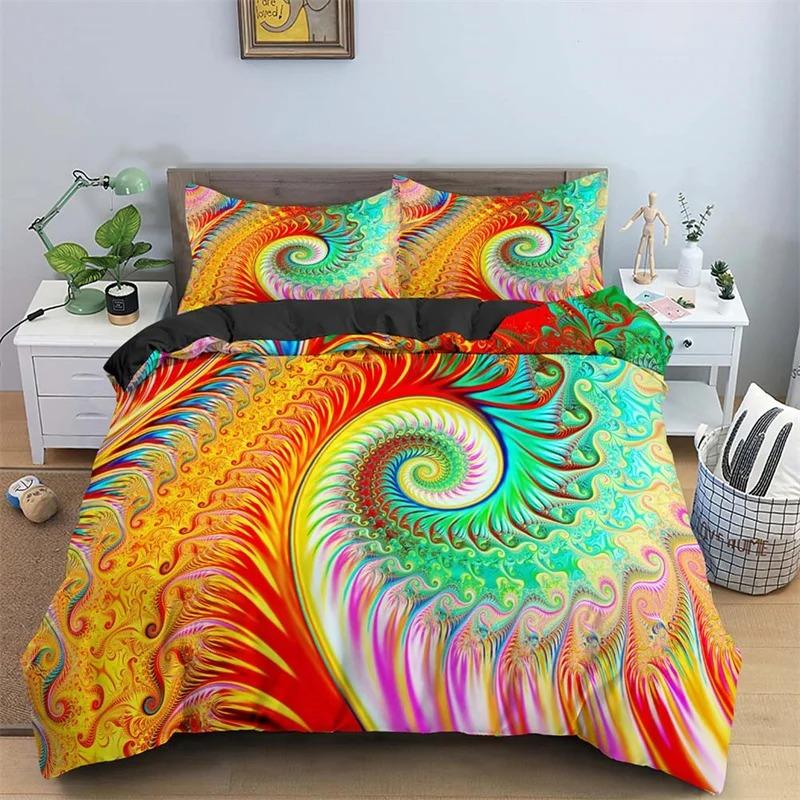 Psychedelic Swirl Duvet Cover Colorful Abstract Geometric Bedding Set Microfiber Bohemia Floral Quilt Cover King For Girls Teens