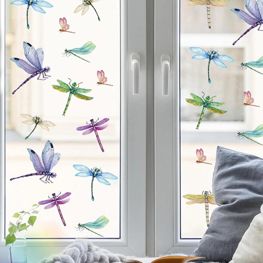 32 Pieces Dragonfly Window Clings Anti-Collision Window Decals Glass Alert Static Decals Prevent Birds Window Strikes for Glass Living Room Door
