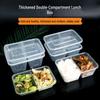 Transparent Double Compartment Disposable Food Container with Lid, Thickened Rectangular Takeaway Box, 500-1000ml.