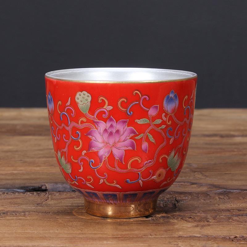 6Pcs silver mouth cup sterling silver tea set,  teacup kung fu enamel colored silver  bag  liner master
