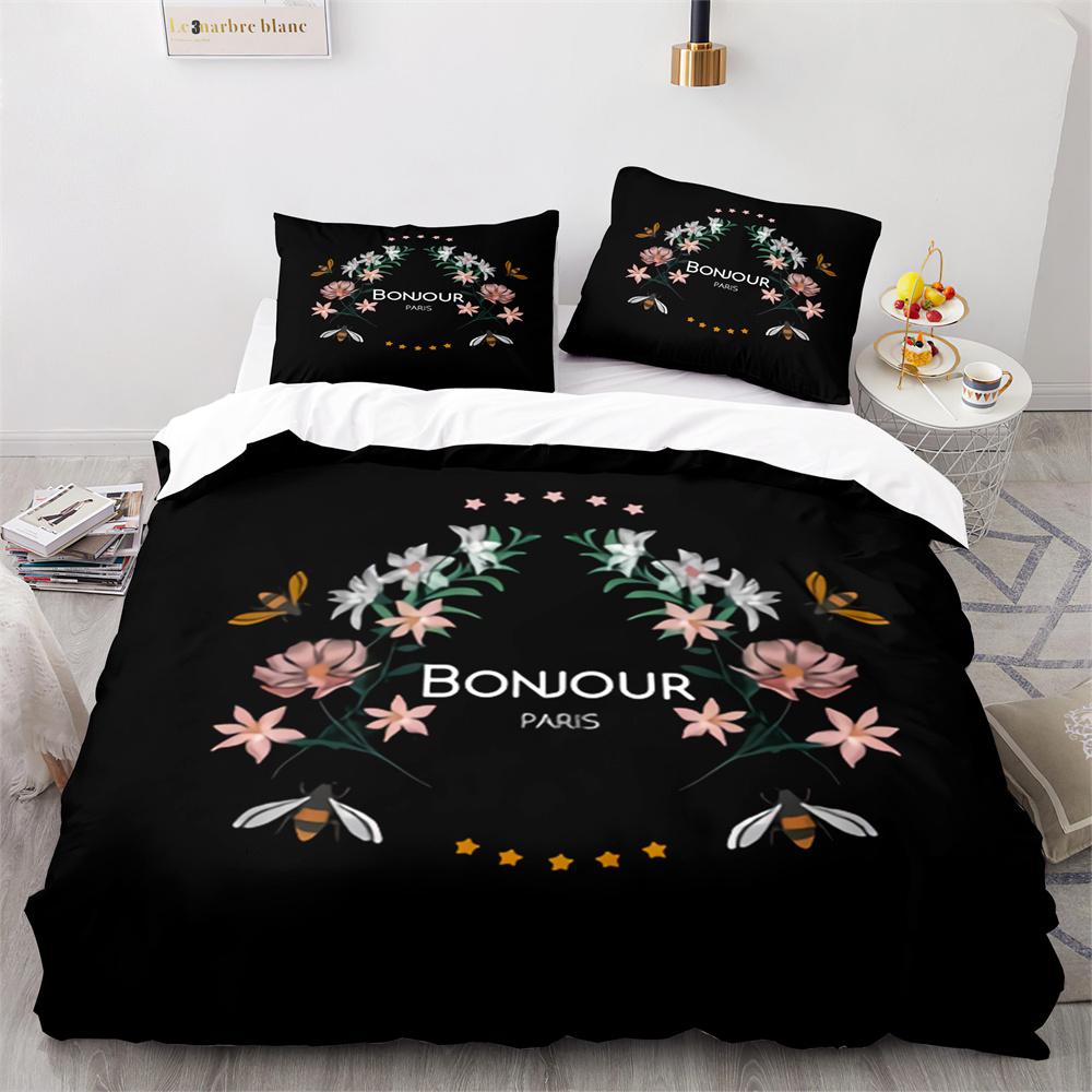Bee Duvet Cover Set Watercolour Painting Cartoon Cute Wildlife Comforter Cover King Queen for Kids Girl Polyester Bedding Set