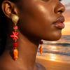 Colorful Dopamine Red Starfish Cartoon Fish Dangle Earrings For Women Beach Metal Scallop Beaded Long Earring Vacation Jewelry