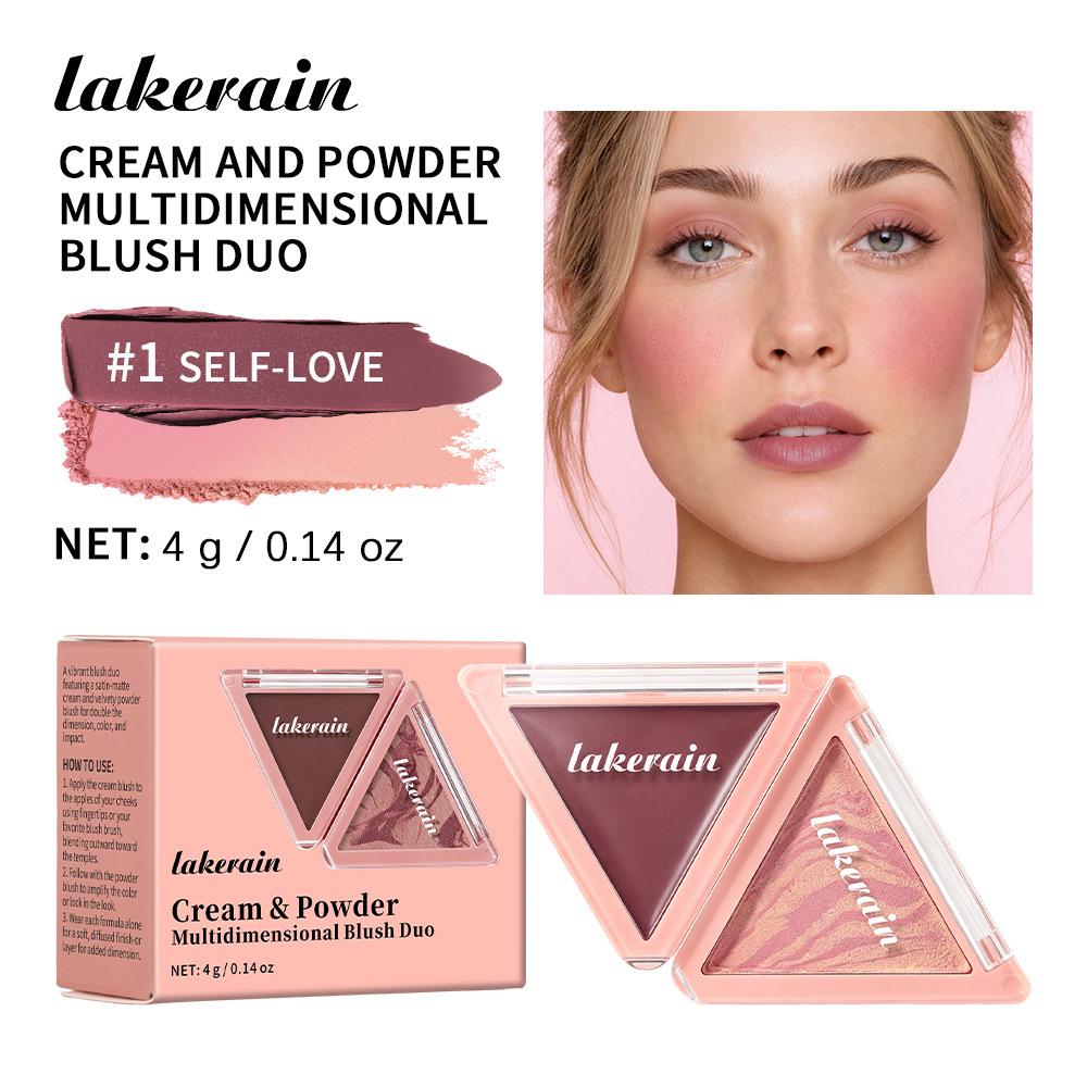 Lakerain Zweifarbige Rouge-Palette - Matt & Sanft Leuchtend, Aufbaubare Formel, Langanhaltend, Mini, Tragbarer Primer.