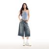 Fashion Summer Vintage Whisker Unisex Streetwear Wide Leg Loose Straight Denim Cropped Capri Pants Trendy Versatile Slimming Couple Outfit