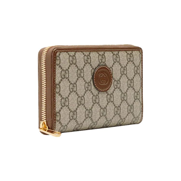 Gucci Autumn Winter New Double G Logo Interlocking Long Zipper Canvas And Leather Wallet Unisex wallet Ebony Brown 673003-92TCG-8563