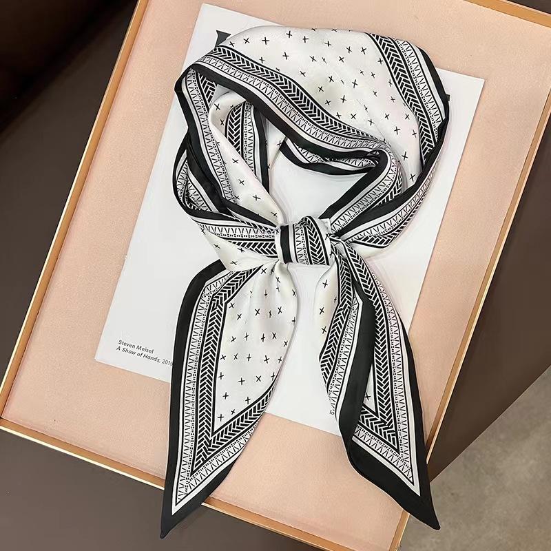 Luxury Design Silk Skinny Headwear Scarf Women Print Spring Neck Tie Hair Hand Bag Ribbon Wrist Belt Foulard Headband Lady