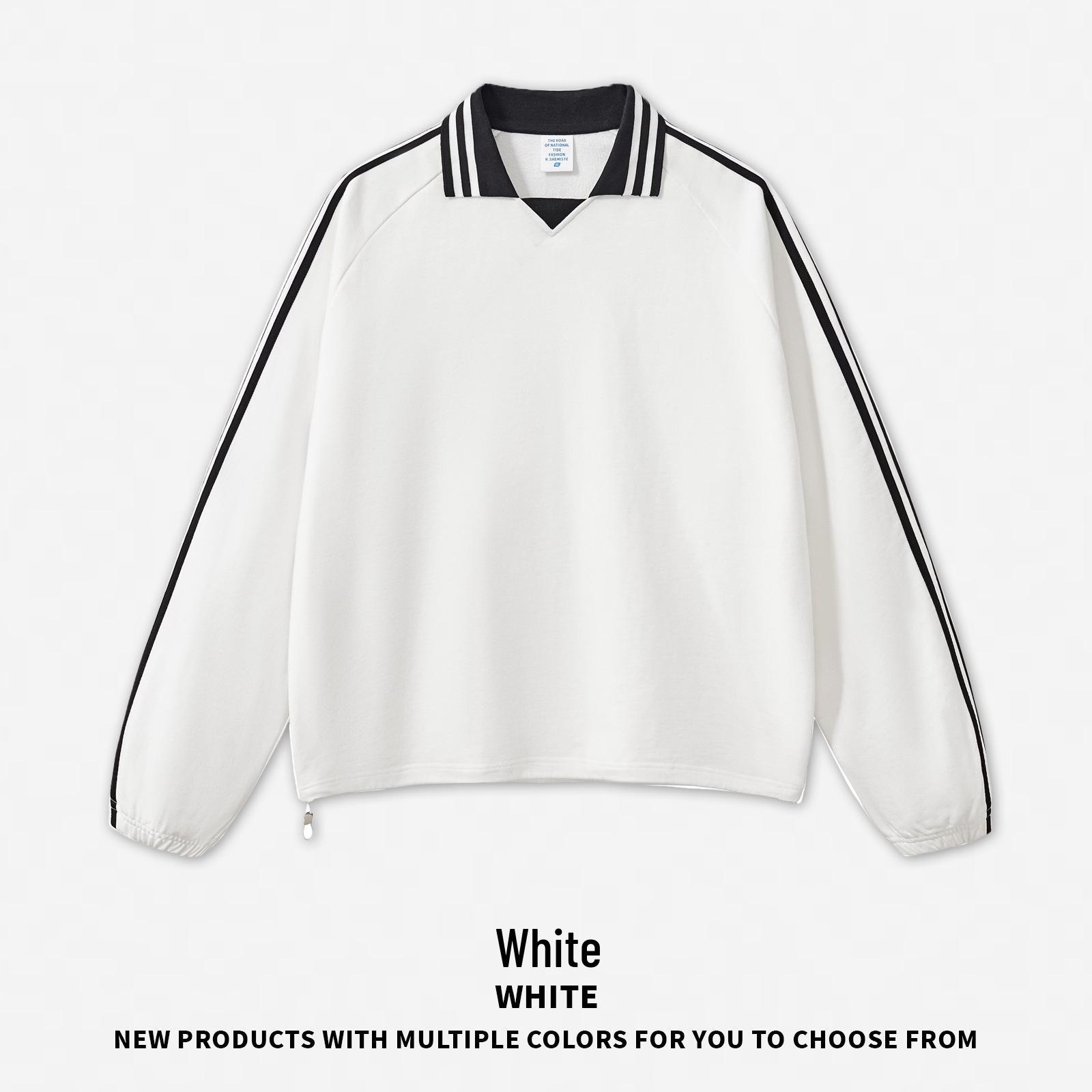 RS Men s Clothing | American Style Striped Pure Cotton Hoodie, 380G College Color Block Lapel Hoodie for Men Large