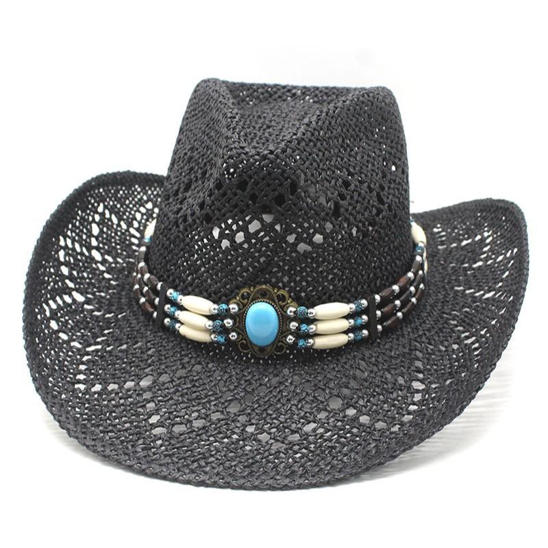 Vintage Straw Western Cowboy Hat Men'S And Women'S, Vacation Wind Hollow Straw Hat Summer Sun Hat
