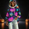 Women's Fashionable Three-Quarter-Sleeve Halloween-Printed Hooded Pullover