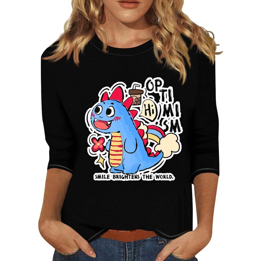 Pullover da donna con colletto stampato, manica a tre quarti, casual e alla moda