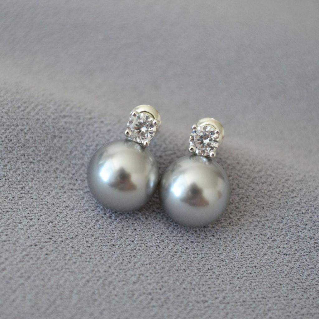 Elegant Princess Style Cubic Zirconia and Imitation Pearl 925 Silver Stud Earrings