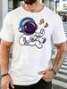 Unisex Navy Tee Cute Music Astronaut Cartoon Graphic Print Short Sleeve Loose Casual Top For Adult Male Daily Street Wear Outfit