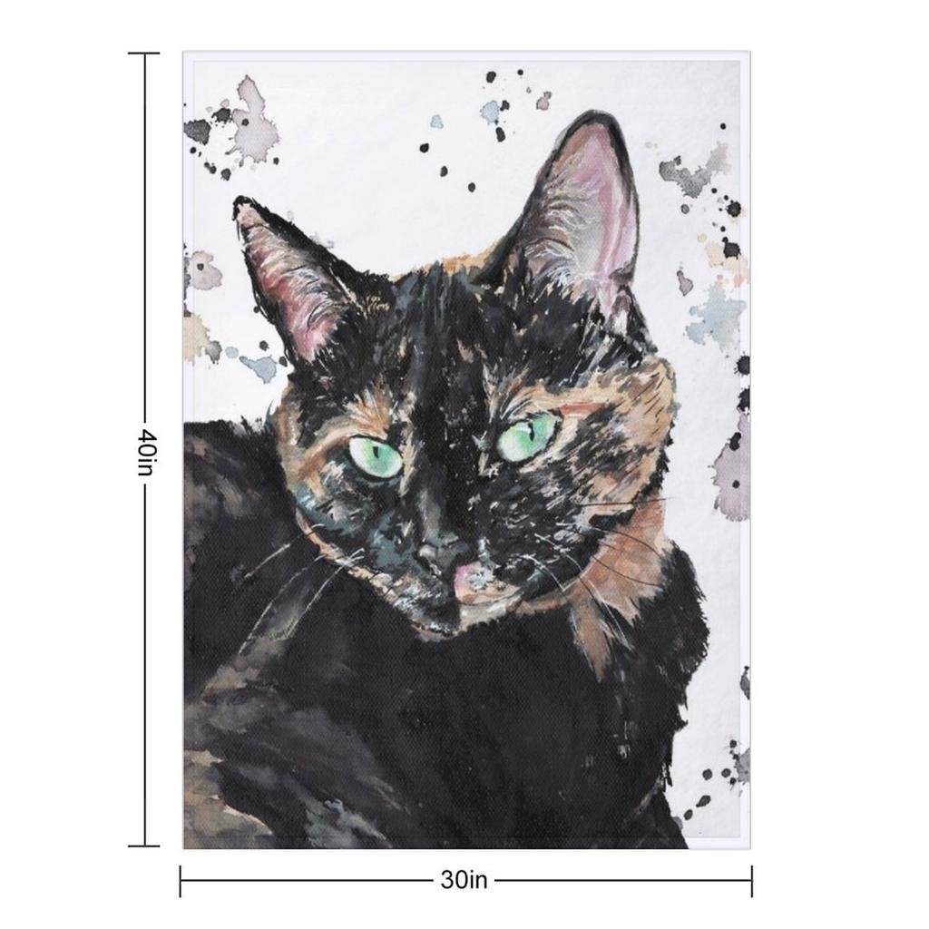 Watercolour Torti Cat Throw Blanket Soft Flannels Thins Travel Blankets