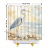 1Pc Polyester Shower Curtain - Realistic Coastal Heron Beach Scene, Soft Pastel Horizon, Machine Washable, Woven, 12 Hooks