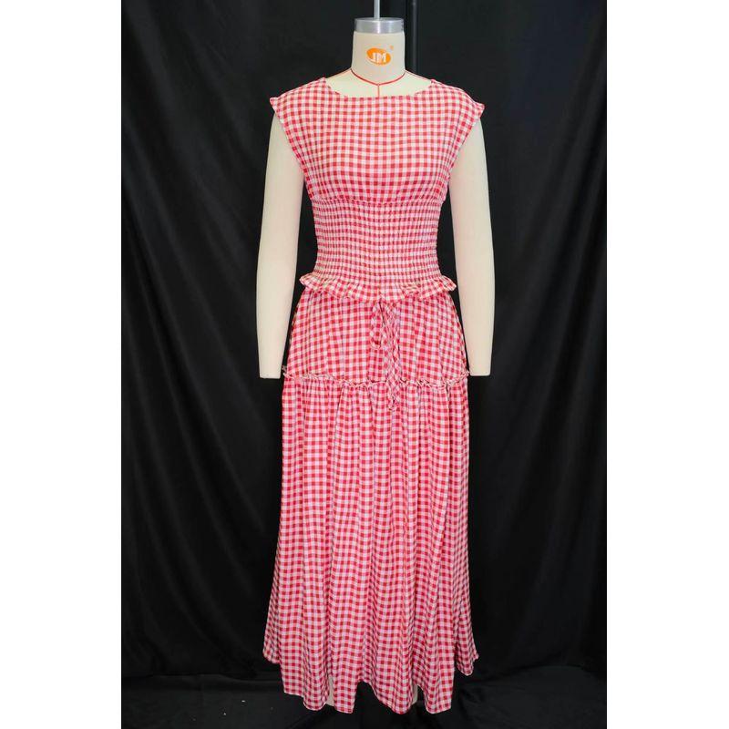 

Western Style Fashion Plaid Slim fit Top Skirt sets Checked Top and Skirt Set Red Check Suit S