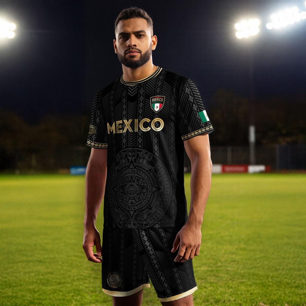 Men's Classic Crew Neck Short Sleeve Soccer Jersey Mexico Inspired Geometric Print Athletic Fit Tee Shirt Mexico Sizing