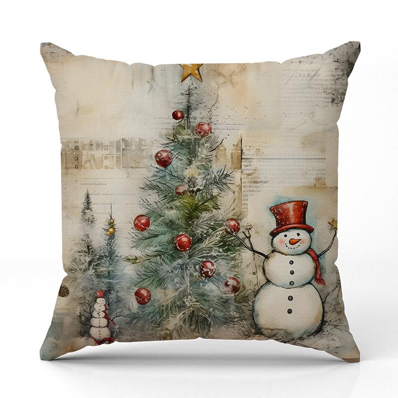 Christmas Snowman Print Pillow Case New Home Sofa Cushion Indoor Versatile Cushion Cushion