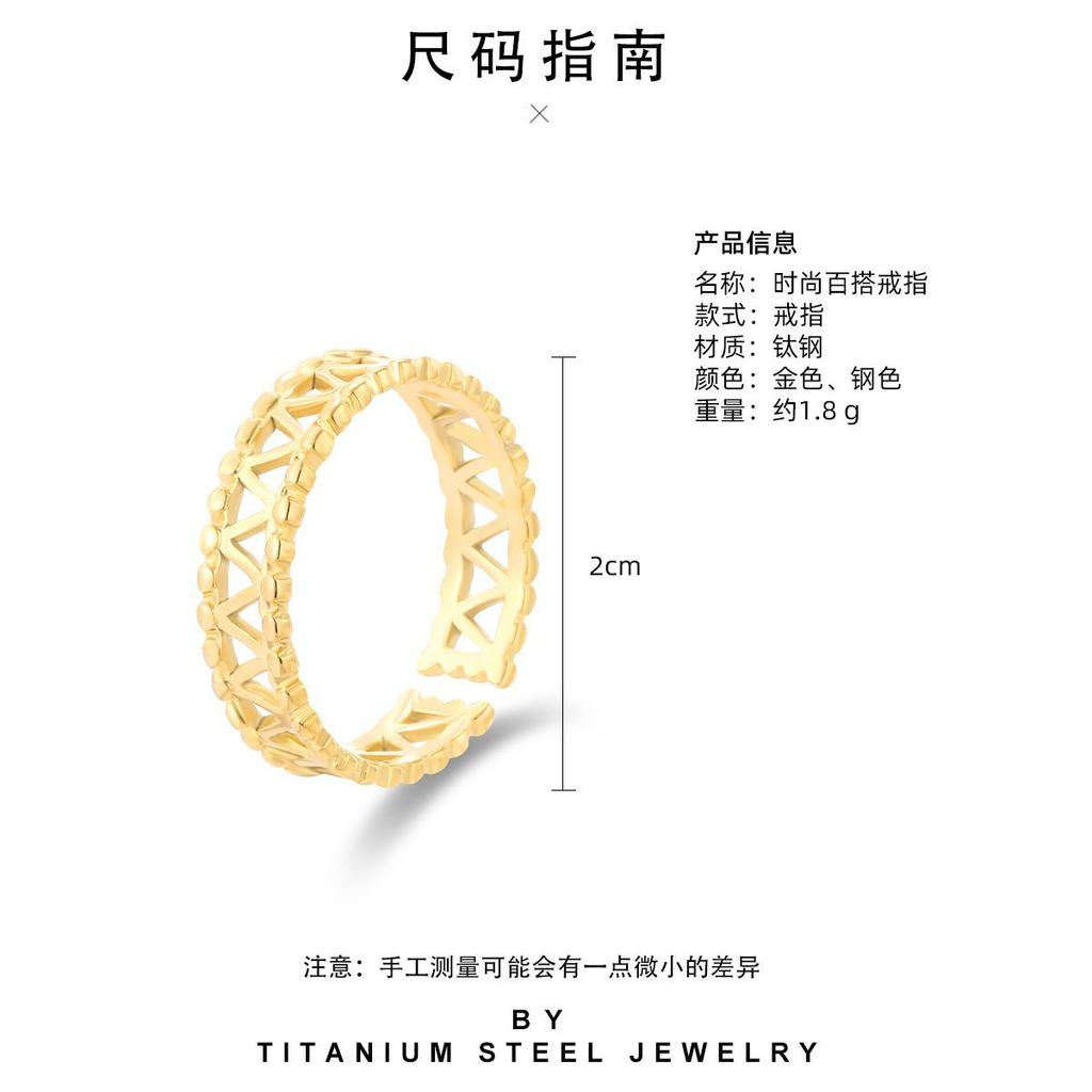 Wind Titanium Steel Ring Niche Design Jagged Open Ring Plated Real Gold Stainless Steel Hand Ornament