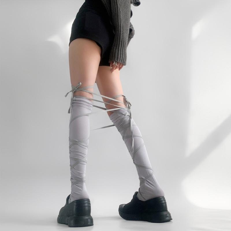 Damen Bandage Overknee-Socken Anime Cosplay Kostüm Riemchen Oberschenkelhohe Strümpfe Lange Stiefelsocken Strumpfwaren