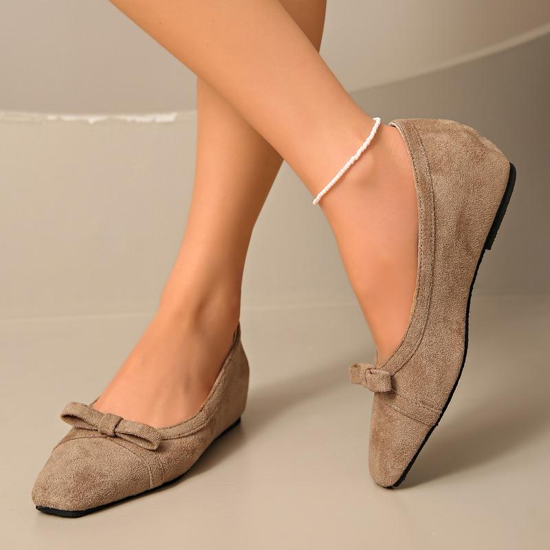 Осенняя Новинка Мода Универсальные Квадратный Носок Бант Мелкий Вырез Плоская Подошва Женские Слипоны Одиночные Туфли 36 коричневый 2570₽