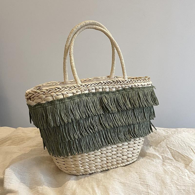 Tassel Tote Woven Bag Beach Fashion Trend Handbag Women's Vacation Hand-held Straw Bag