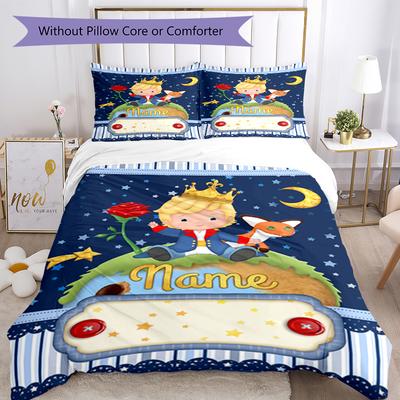 3Pcs Custom Name Little Prince Bedding Set Duvet Cover Closure Includes 1Duvet Cover 2Pillowcases Soft And Comfortable For All Seasons