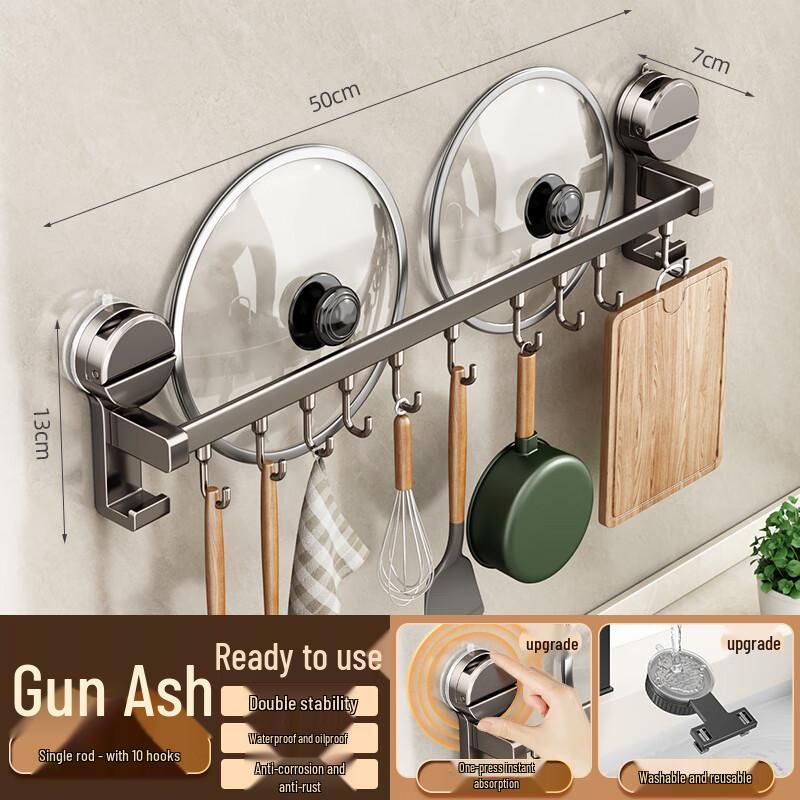 

Zhaoran Suction Cup Kitchen Organizer with 10 Hooks & Pot Lid Holder